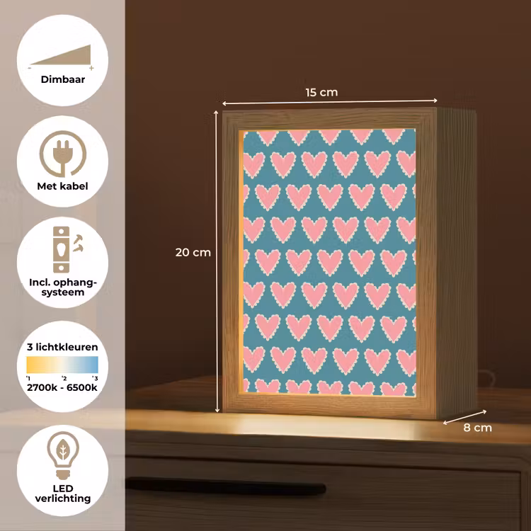 Retro - Hartjes - Patroon Light Box met kabel (Tafellamp) klein 925 -USP_NL