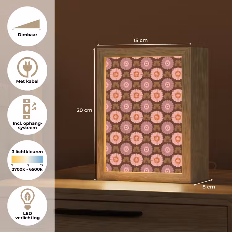 Retro - Madelief - Roze Light Box met kabel (Tafellamp) klein 925 -USP_NL