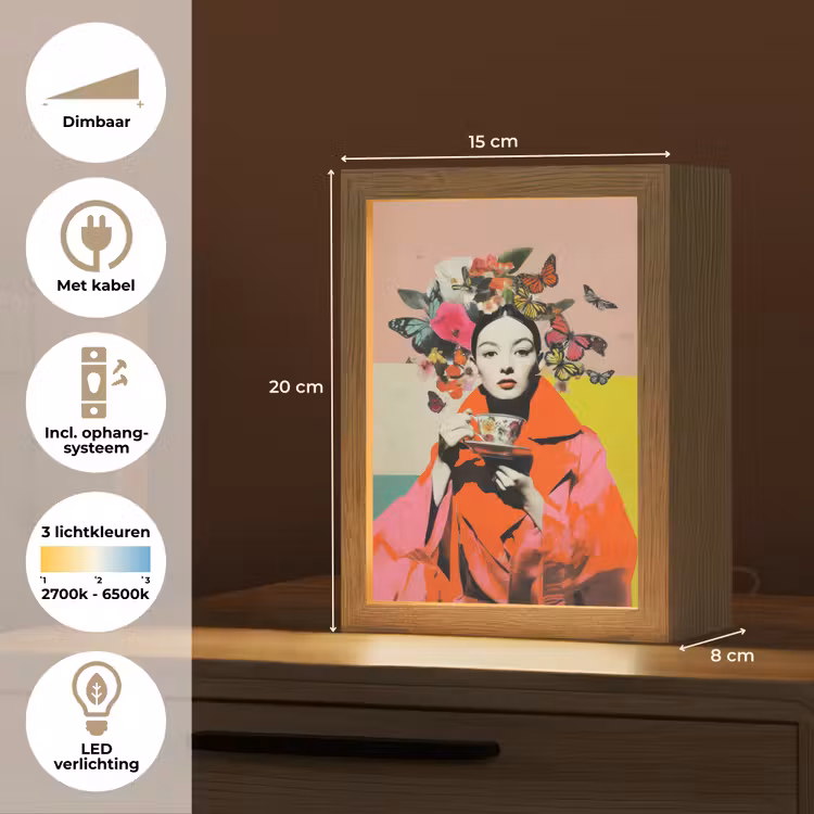 Retro - Vrouw - Kopje - Vlinders Light Box met kabel (Tafellamp) klein -USP_NL