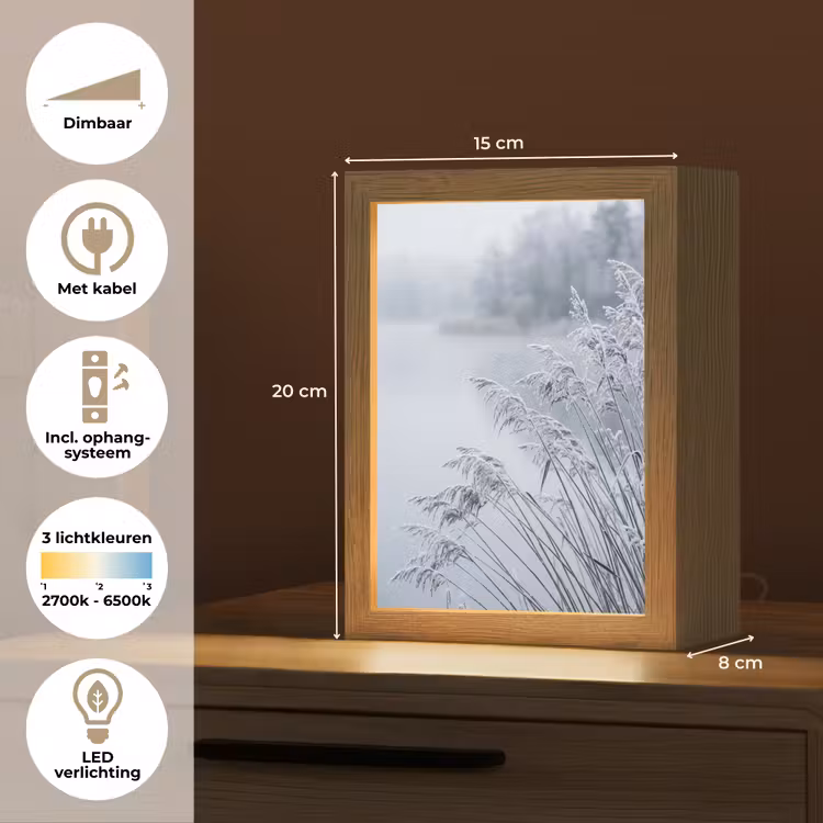 Riet - Bevroren - Winter - Natuur Light Box met kabel (Tafellamp) klein -USP_NL