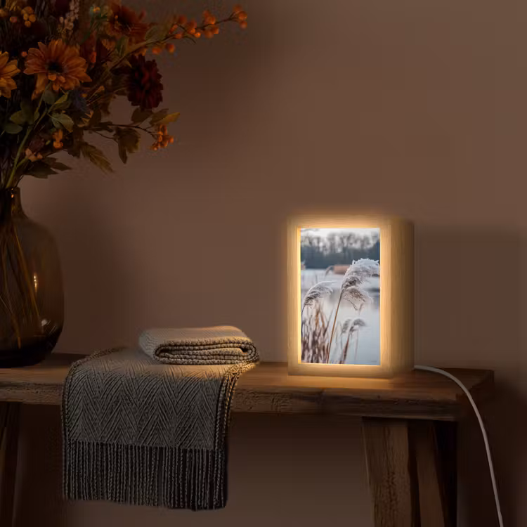 Riet - Gras - Natuur - Winter - Meer Light Box met kabel (Tafellamp) klein -sfeer4
