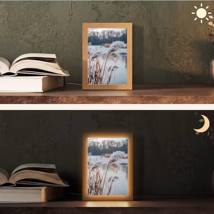 Riet - Gras - Natuur - Winter - Meer Light Box met kabel (Tafellamp) klein -sfeer3