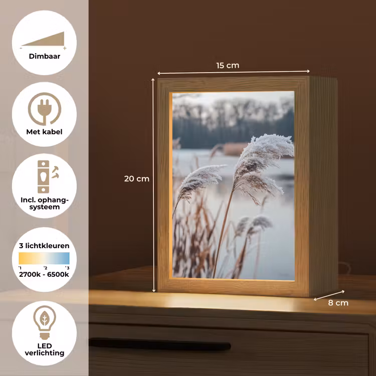 Riet - Gras - Natuur - Winter - Meer Light Box met kabel (Tafellamp) klein -USP_NL