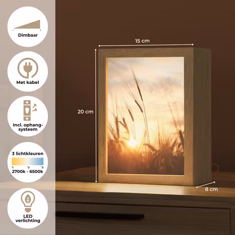Riet - Gras - Zonsondergang - Natuur - Horizon Light Box met kabel (Tafellamp) klein -USP_NL