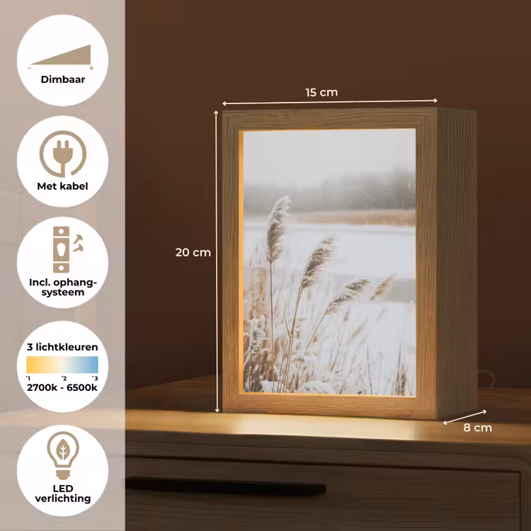 Riet - Meer - Winter - Natuur - Sneeuw - Beige Light Box met kabel (Tafellamp) klein -USP_NL