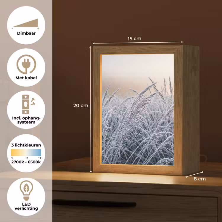 Rijp - Gras - Kristallen - Winter - Minimalistisch Light Box met kabel (Tafellamp) klein -USP_NL