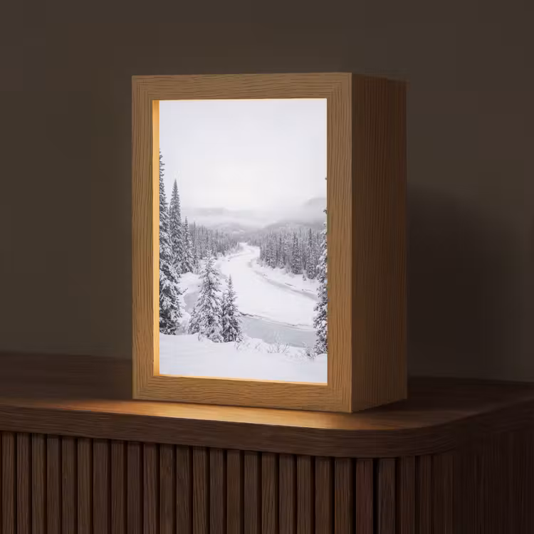 Rivier - Bevroren - Landschap - Winter Light Box met kabel (Tafellamp) klein -z3d_website