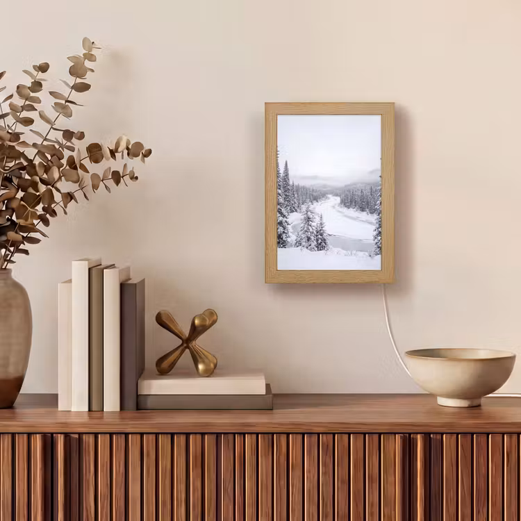 Rivier - Bevroren - Landschap - Winter Light Box met kabel (Tafellamp) klein -sfeer2
