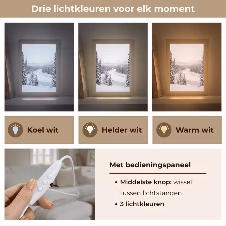 Rivier - Bevroren - Landschap - Winter Light Box met kabel (Tafellamp) klein -USP_lichtkleurNL