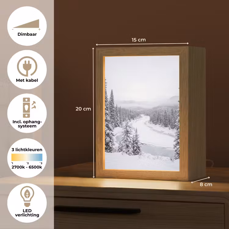 Rivier - Bevroren - Landschap - Winter Light Box met kabel (Tafellamp) klein -USP_NL