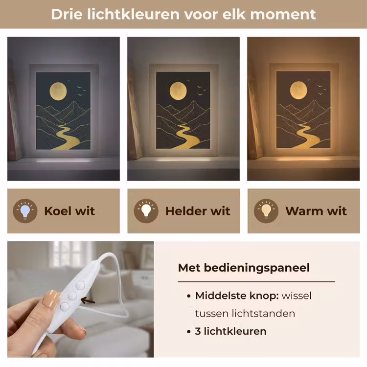 Rivier - Goud - Maan - Vogels Light Box met kabel (Tafellamp) klein -USP_lichtkleurNL