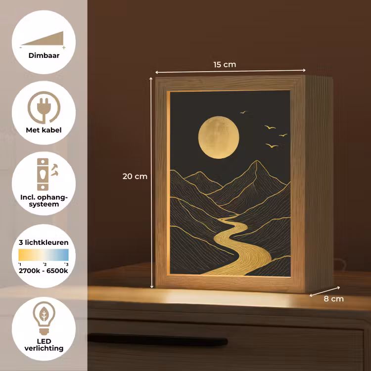 Rivier - Goud - Maan - Vogels Light Box met kabel (Tafellamp) klein -USP_NL