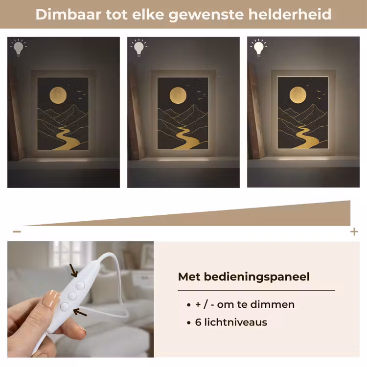 Rivier - Goud - Maan - Vogels Light Box met kabel (Tafellamp) klein -USP_dimbaarNL