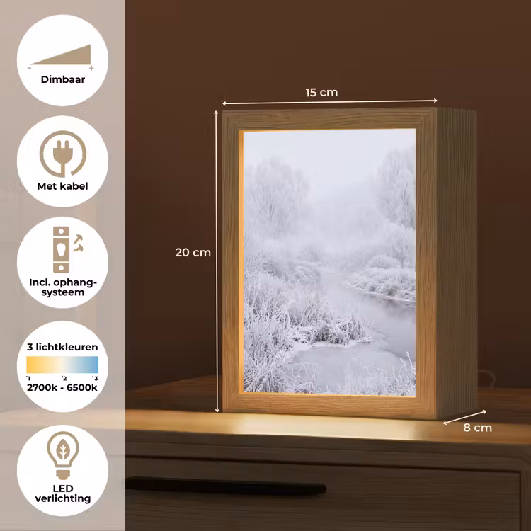 Rivier - Sneeuw - Bos - Winter - Schilderachtig Light Box met kabel (Tafellamp) klein -USP_NL