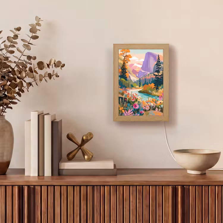 Rivier - Vallei vol bloemen - Levendig Light Box met kabel (Tafellamp) klein -sfeer2