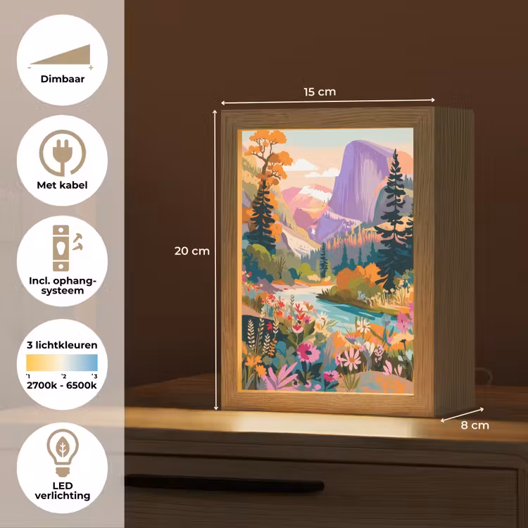 Rivier - Vallei vol bloemen - Levendig Light Box met kabel (Tafellamp) klein -USP_NL