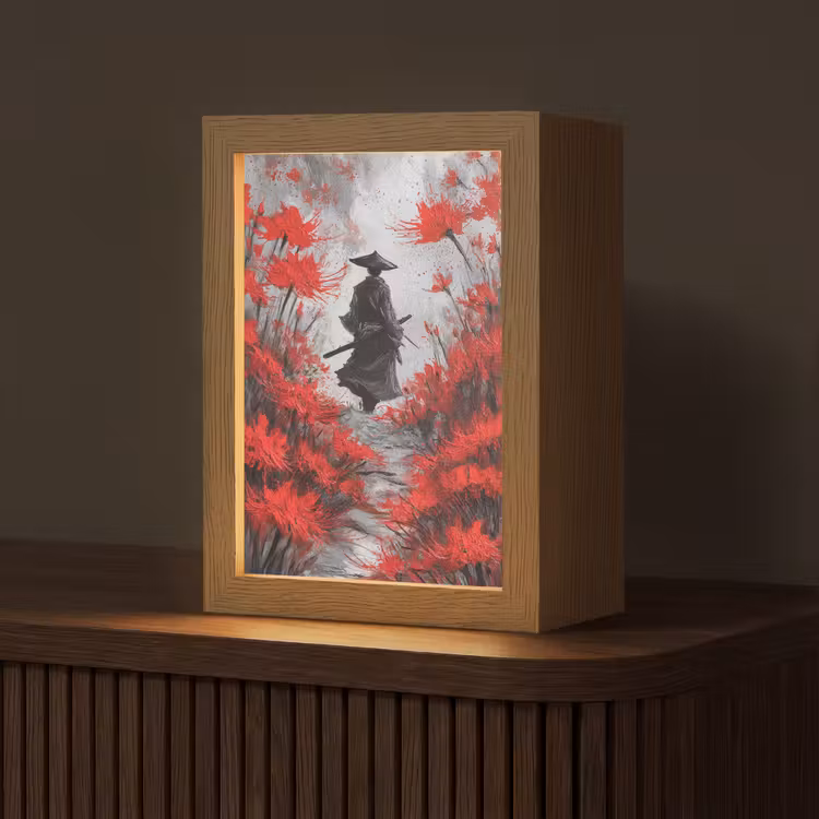 Rode bloemen - mistig - Man Light Box met kabel (Tafellamp) klein -z3d_website