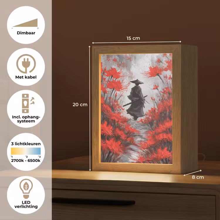 Rode bloemen - mistig - Man Light Box met kabel (Tafellamp) klein -USP_NL