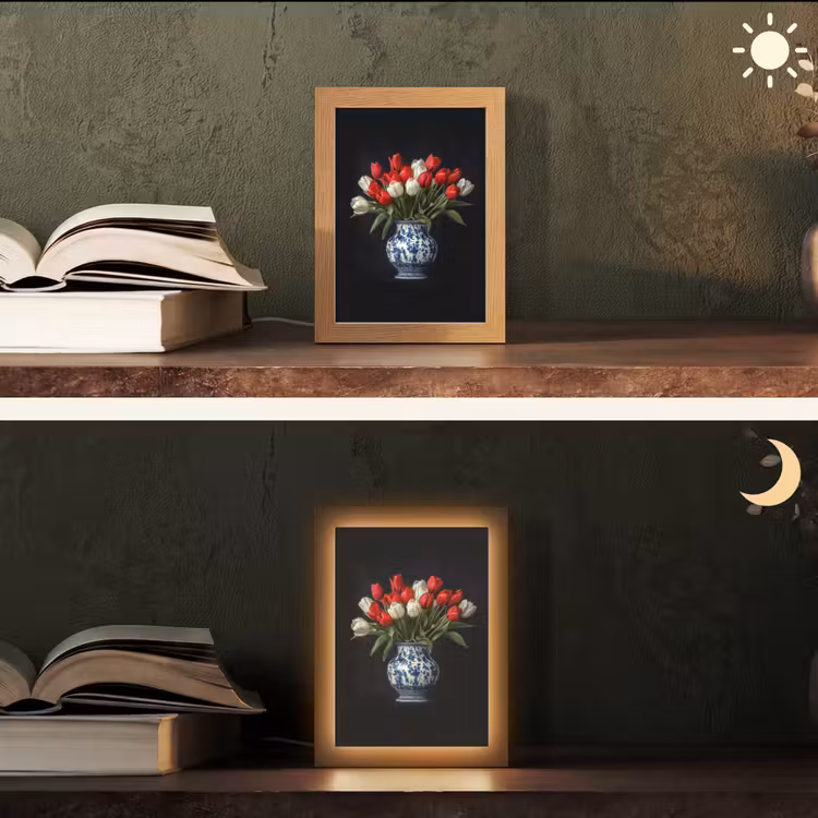 Rode - Bloemen - Tulpen - Vaas Light Box met kabel (Tafellamp) klein -sfeer3