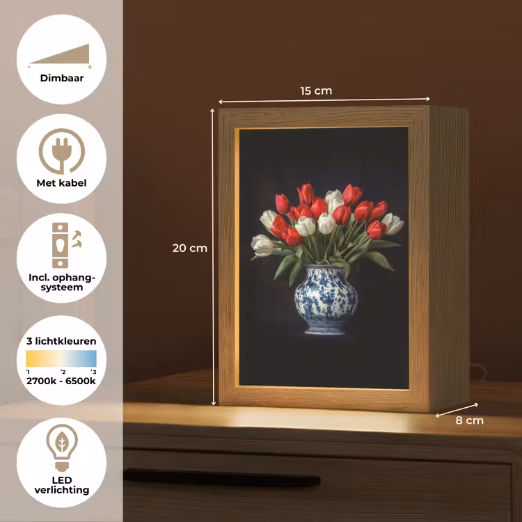 Rode - Bloemen - Tulpen - Vaas Light Box met kabel (Tafellamp) klein -USP_NL