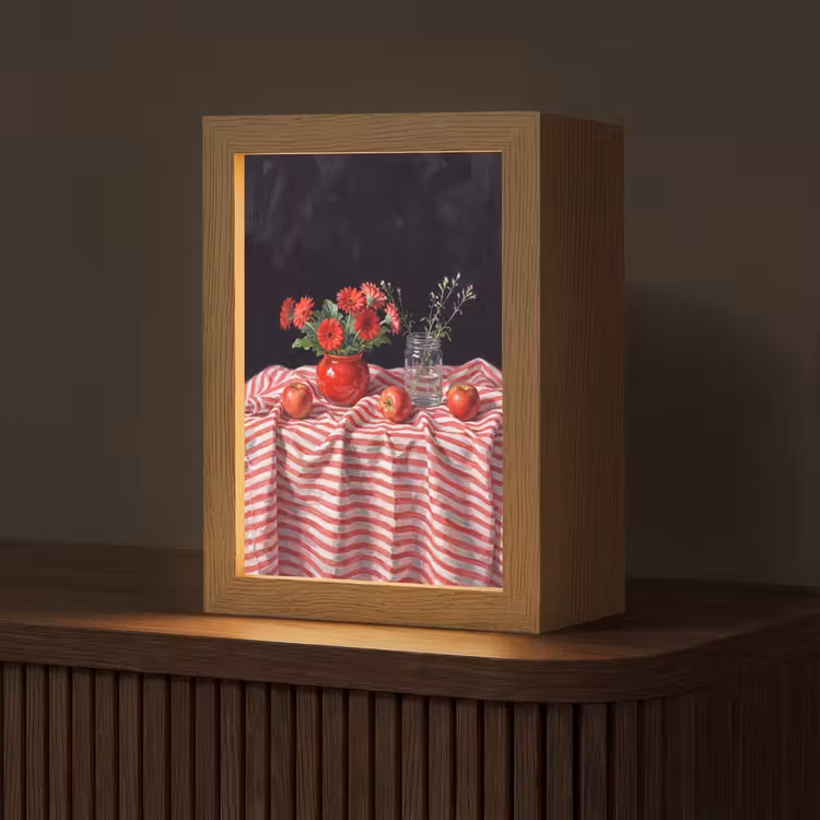 Tafellamp - Rode bloemen - Vaas - Rode bloemen - Vaas Light Box met kabel (Tafellamp) klein
