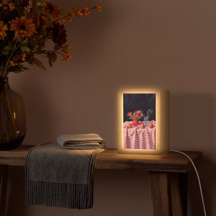 Tafellamp - Rode bloemen - Vaas - Rode bloemen - Vaas Light Box met kabel (Tafellamp) klein