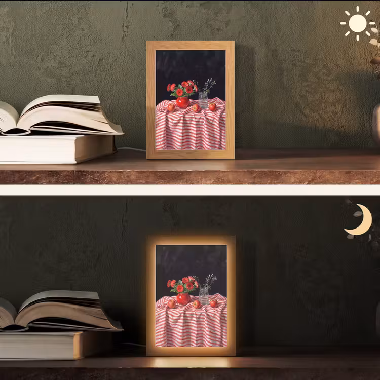 Tafellamp - Rode bloemen - Vaas - Rode bloemen - Vaas Light Box met kabel (Tafellamp) klein