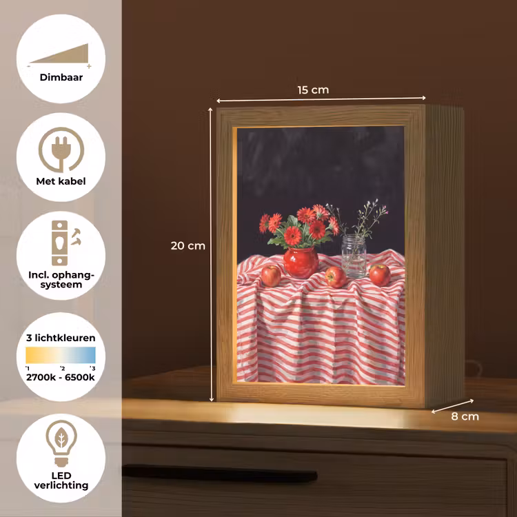 Tafellamp - Rode bloemen - Vaas - Rode bloemen - Vaas Light Box met kabel (Tafellamp) klein