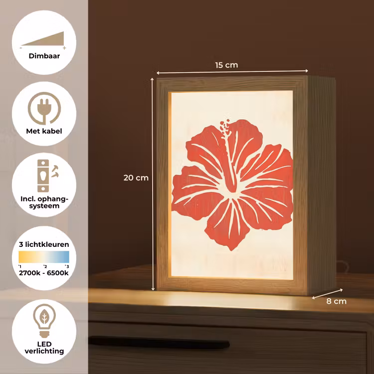 Rode hibiscusbloem - Textuur achtergrond - Beige Light Box met kabel (Tafellamp) klein -USP_NL
