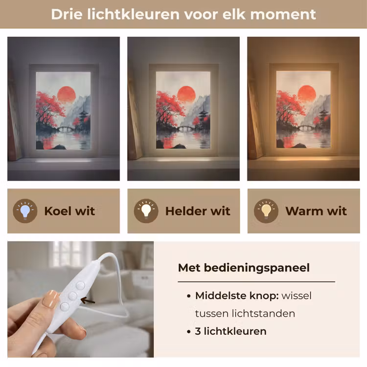 Rode zon - Rivier - brug - Bomen Light Box met kabel (Tafellamp) klein -USP_lichtkleurNL