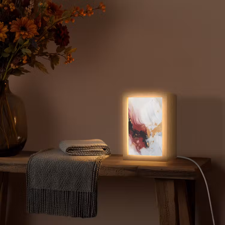 Rood - Abstract - Goud - Modern Light Box met kabel (Tafellamp) klein -sfeer4