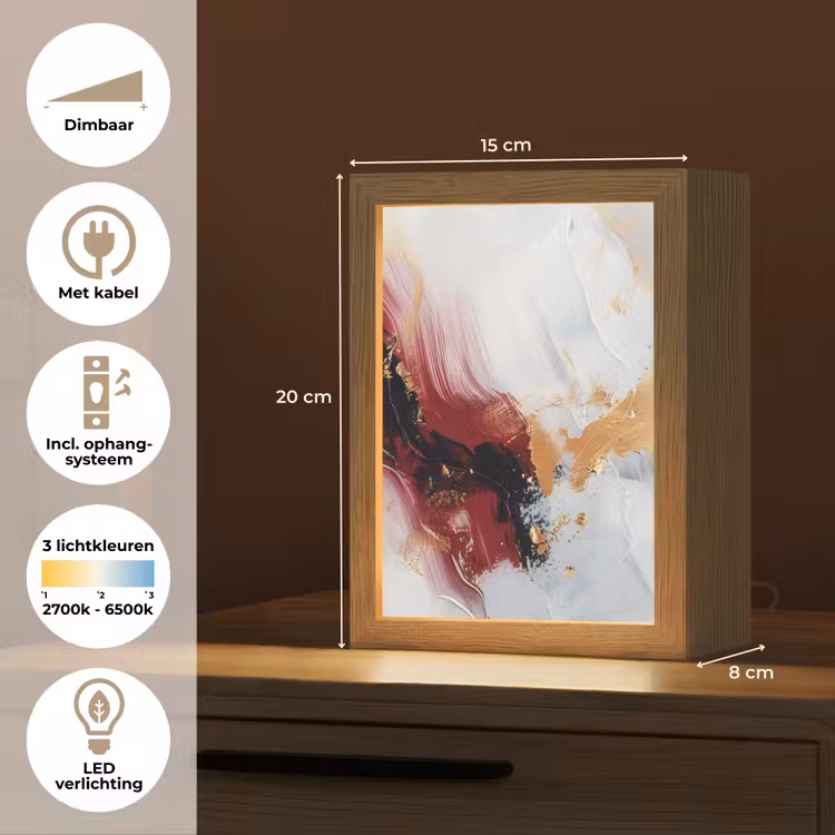 Rood - Abstract - Goud - Modern Light Box met kabel (Tafellamp) klein -USP_NL