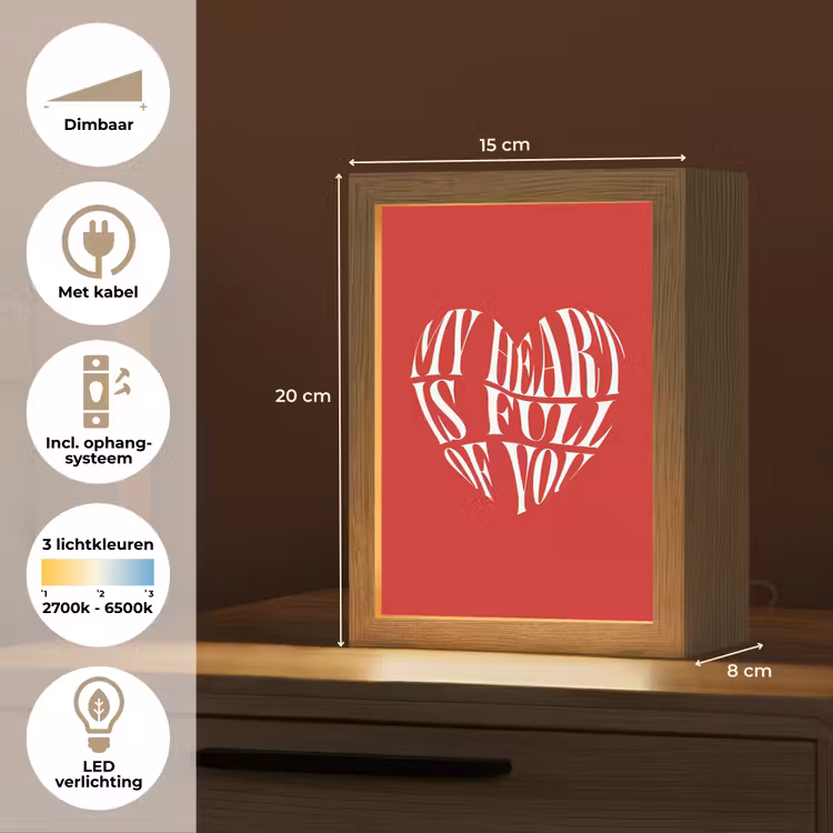 Rood - Hart- Tekst - Valentijn Light Box met kabel (Tafellamp) klein -USP_NL