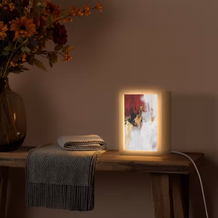 Rood - Marmer - Abstract - Goud - Modern Light Box met kabel (Tafellamp) klein -sfeer4