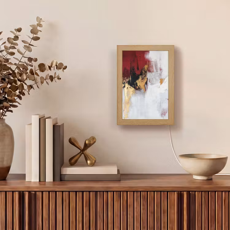 Rood - Marmer - Abstract - Goud - Modern Light Box met kabel (Tafellamp) klein -sfeer2