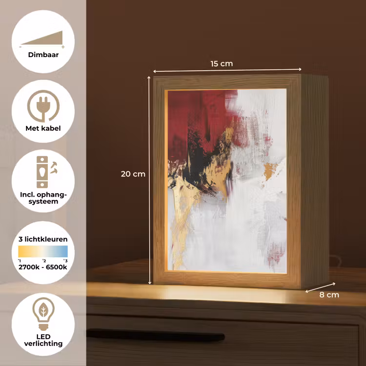 Rood - Marmer - Abstract - Goud - Modern Light Box met kabel (Tafellamp) klein -USP_NL