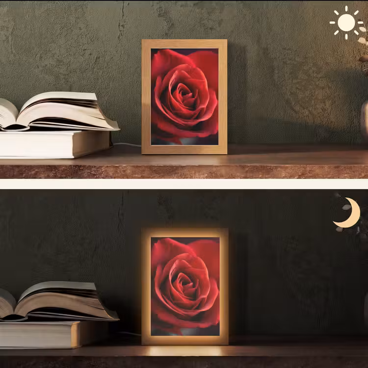 Rood - Roos - Romantisch Light Box met kabel (Tafellamp) klein -sfeer3