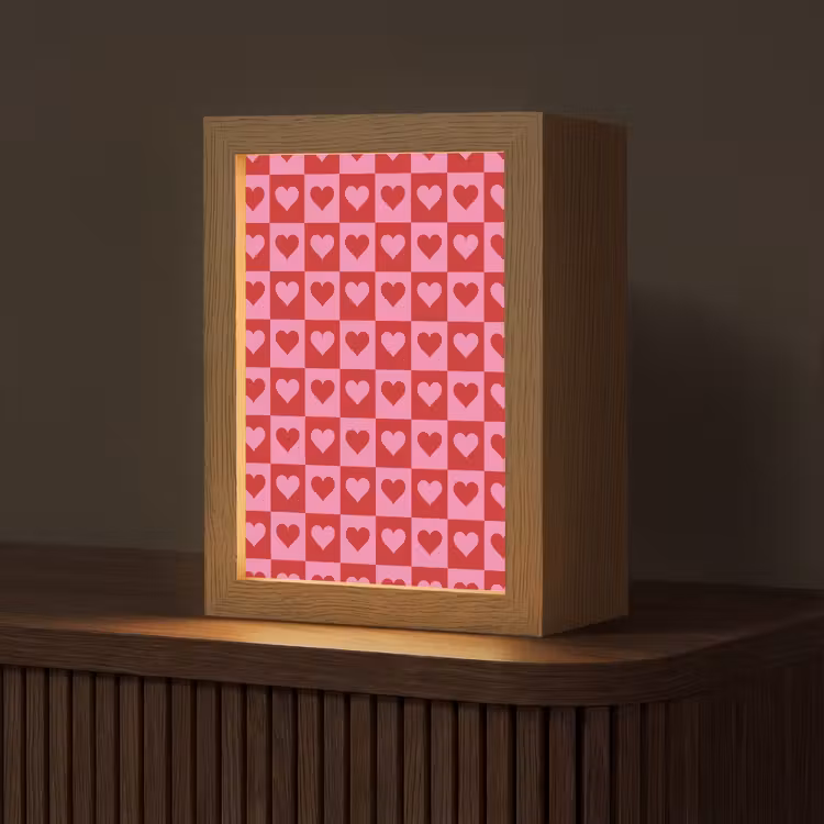 Rood - Roze - Schaakbord - Valentijn Light Box met kabel (Tafellamp) klein -z3d_website