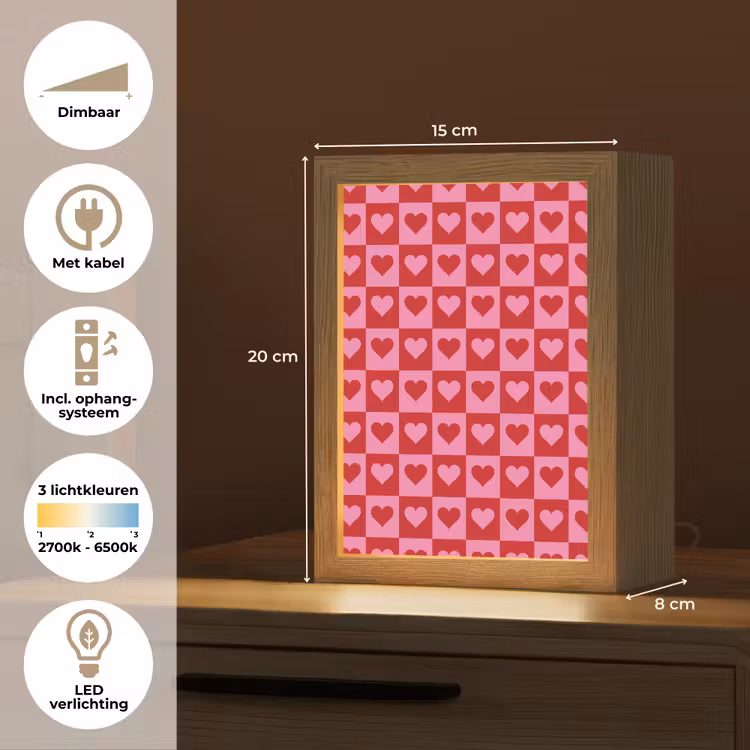 Rood - Roze - Schaakbord - Valentijn Light Box met kabel (Tafellamp) klein -USP_NL