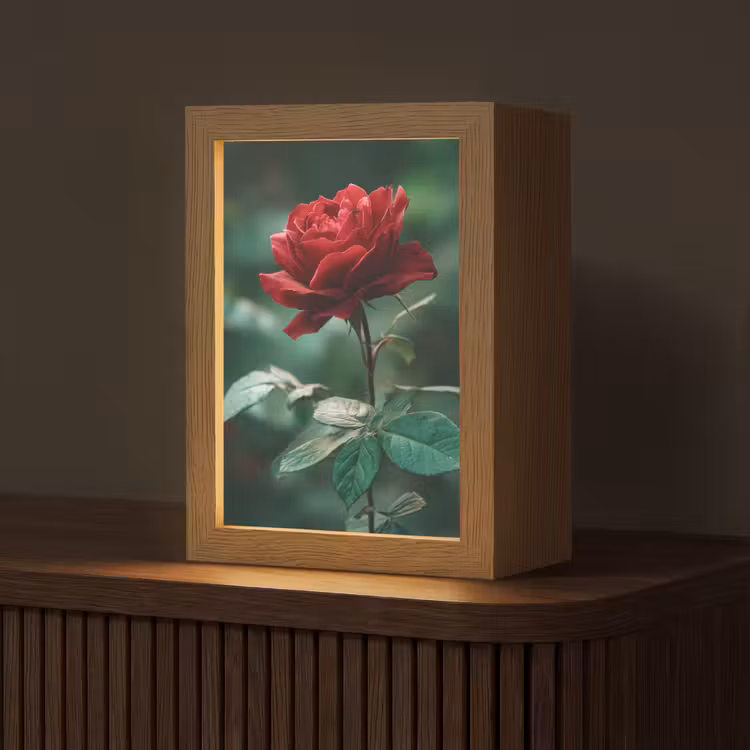 Roos - Bladeren - Dieprood Light Box met kabel (Tafellamp) klein -z3d_website