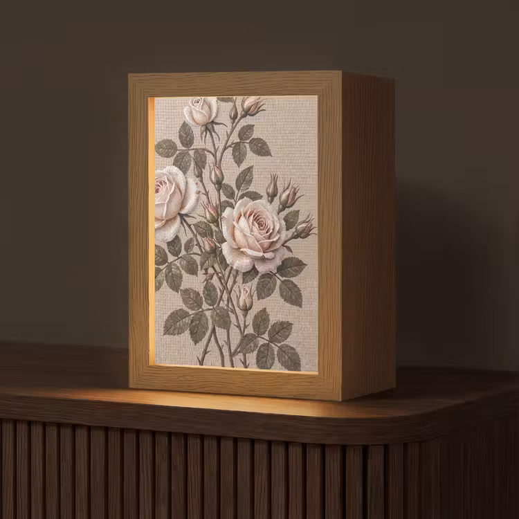 Roos - Mozaïek - Bloemen - Klassiek - Beige Light Box met kabel (Tafellamp) klein -z3d_website
