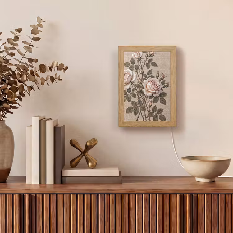 Roos - Mozaïek - Bloemen - Klassiek - Beige Light Box met kabel (Tafellamp) klein -sfeer2
