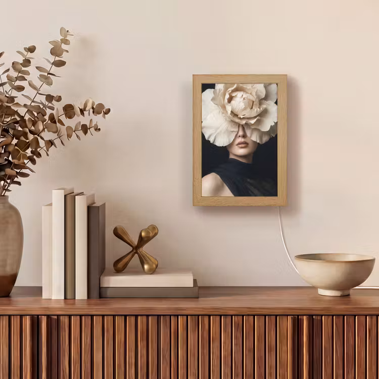 Roos - Tijdloos - Zwart Light Box met kabel (Tafellamp) klein -sfeer2