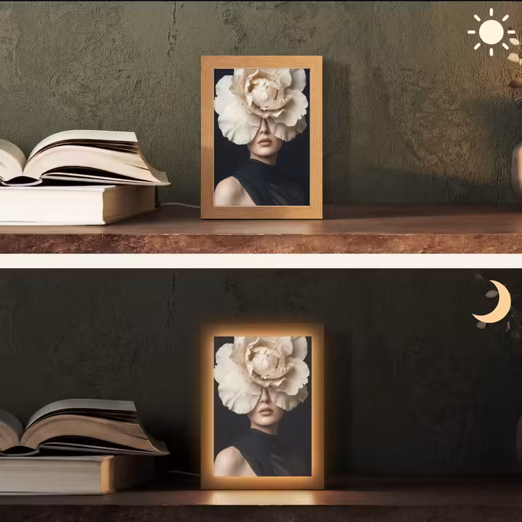 Roos - Tijdloos - Zwart Light Box met kabel (Tafellamp) klein -sfeer3