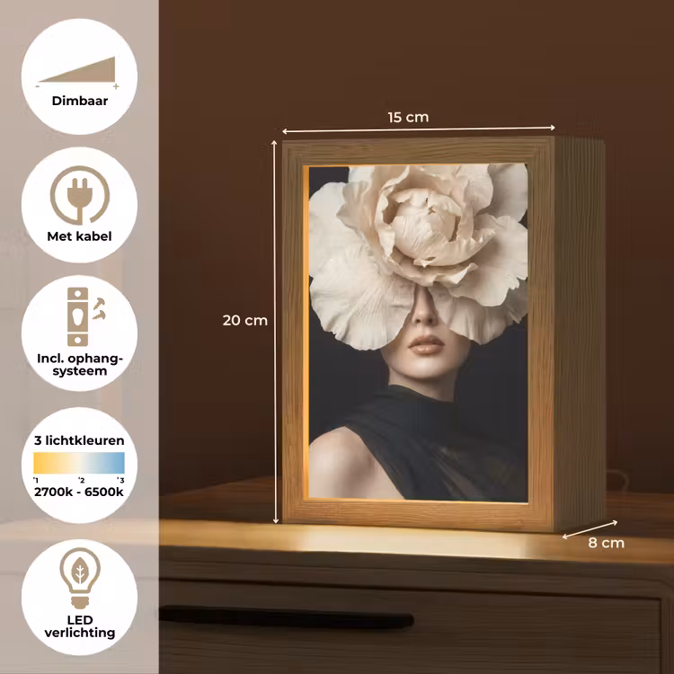 Roos - Tijdloos - Zwart Light Box met kabel (Tafellamp) klein -USP_NL