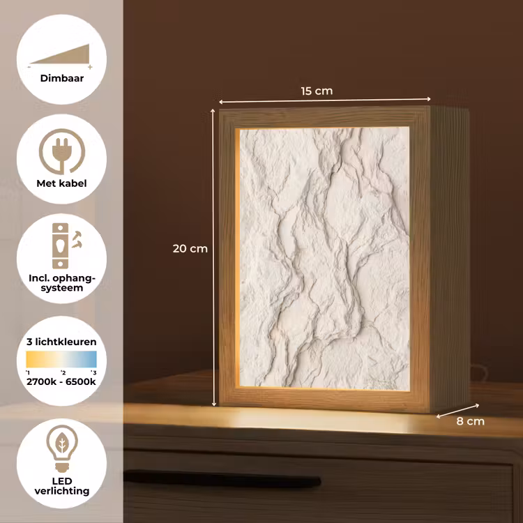 Rots - Structuur - Natuur - Beige - Abstract Light Box met kabel (Tafellamp) klein -USP_NL