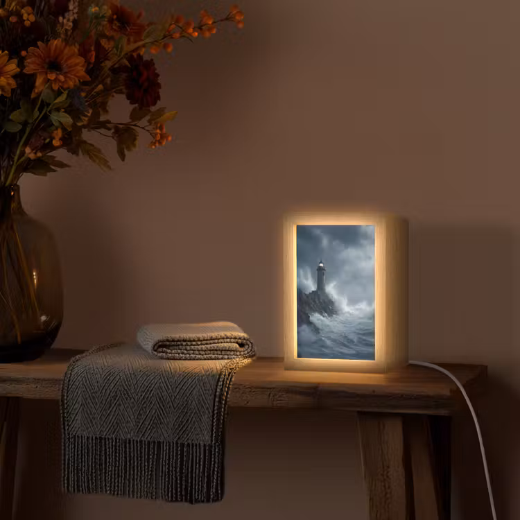 Rotsen - Vuurtoren - Golven - Klliffen Light Box met kabel (Tafellamp) klein -sfeer4