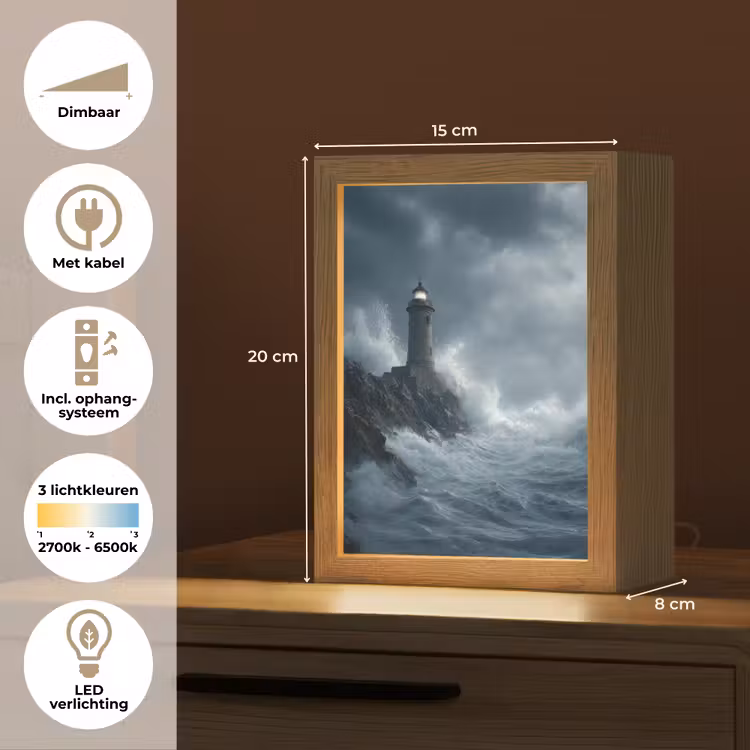 Rotsen - Vuurtoren - Golven - Klliffen Light Box met kabel (Tafellamp) klein -USP_NL