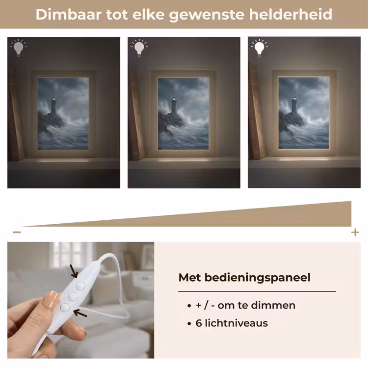 Rotsen - Vuurtoren - Golven - Klliffen Light Box met kabel (Tafellamp) klein -USP_dimbaarNL