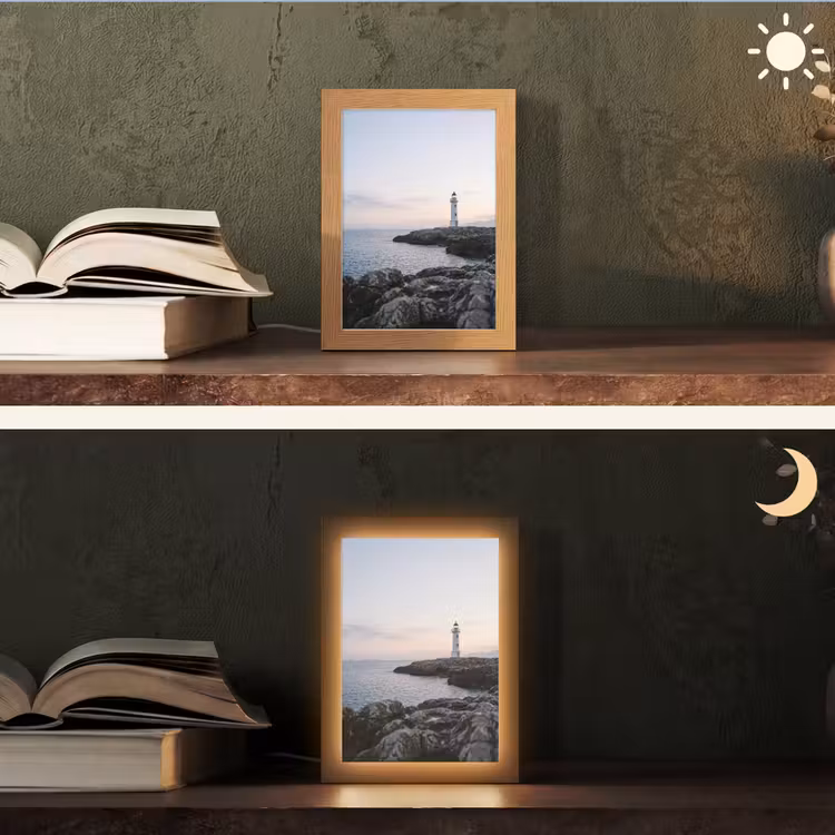 Rotsen - Vuurtoren - Wit Light Box met kabel (Tafellamp) klein -sfeer3